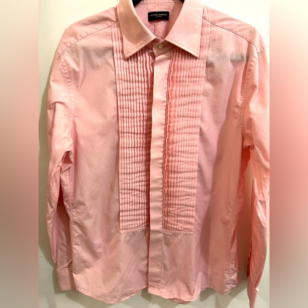 Michael Andrews X Bespoken Light Pink Pleated Men’s Tuxedo Shirt size S